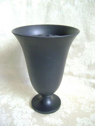 Large Rare Wedgwood Black Jasper Ware 7 1/2 " Pedestal Vase With Flower Frog