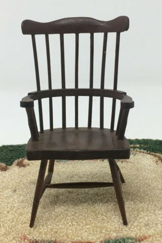 Dollhouse Miniature Windsor High Back Wood Chair By Handicraft Design