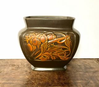 Roseville Pottery Rosecraft Panel Pattern,  Arts And Crafts Pillow Vase,  Brown