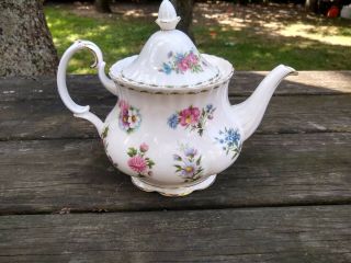 Stunning Large Royal Albert Flowers Of The Month Teapot W/ Lid Cond.