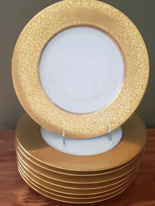 Set 8 Hutschenreuther Bavaria Charger Service Dinner Plates Encrusted Heavy Gold