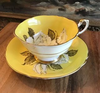Vintage Paragon Bone China Tea Cup & Saucer Yellow White Rose