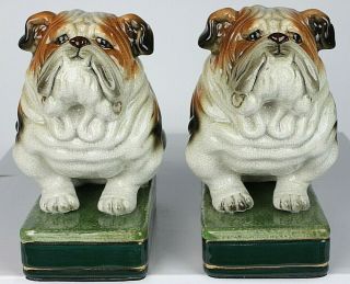 Pair - Vintage Takahashi San Francisco Bulldog Bookends Japanese Porcelain