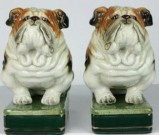 Pair - Vintage Takahashi San Francisco Bulldog Bookends Japanese Porcelain 3