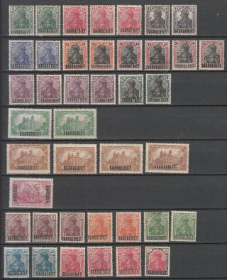 Saar - 1920 Overprinted Germania Stamp Set Plus Varieties Sc 41/58 - Mh (7261)