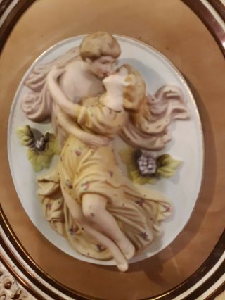 1950s Pair Capodimonte Lovers Figural Porcelain Bisque Figurine Wall Plaques