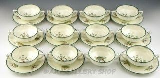 Vintage Royal Worcester England Canton Cream Soup 12 Bowls Cups & 11 Saucers Set