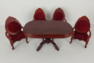 Victorian Dollhouse Furniture Dining Room Table 4 Tufted Chairs Melissa And Doug
