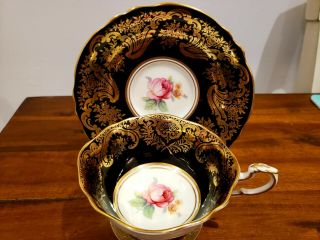 Paragon China Rose Double Warrant Cup & Saucer Heavy Gold Gilt Queen Mary