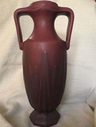 Van Briggle Pottery 1920’s Handled Vase Mulberry & Navy Yucca Leaves Shape 774