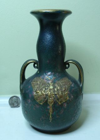 Turn Teplitz Bohemia Rstk Amphora Vase With Jeweled Butterfly Ca 1900