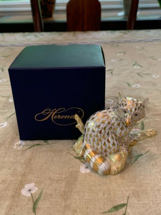 Herend Hungary Hand Painted Porcelain Gold Fishnet Raccoon Figurine