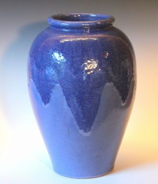 Large Vintage Mccoy Zanesville Art Pottery Blue Drip Arts & Crafts Deco Vase 18 "