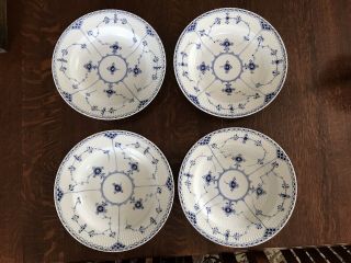 Set Of 4 Royal Copenhagen Blue Fluted Half Lace Large Rimmed Soup Bowls 565