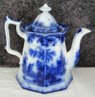 Antique Staffordshire Flow Blue Scinde Ironstone Coffee Pot Or Teapot