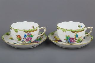 Herend Queen Victoria Tea Cups With Saucers 724/vbo Ii.