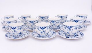 12 Cups & Saucers 756 - Blue Fluted Royal Copenhagen - Half Lace - 2nd Quality 2