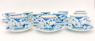 12 Cups & Saucers 719 - Blue Fluted Royal Copenhagen - Half Lace - 2nd Quality 2