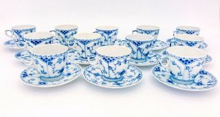 12 Cups & Saucers 719 - Blue Fluted Royal Copenhagen - Half Lace - 2nd Quality 3