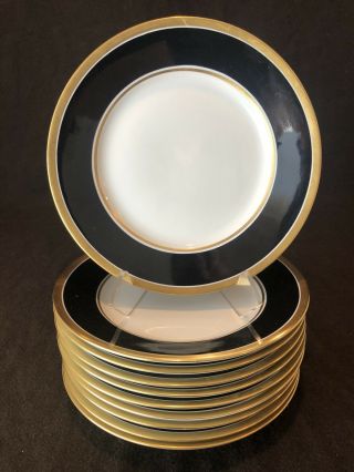 Richard Ginori Contessa Black Salad Plates 7 3/4 " Diameter Set Of 10 Gold Rim