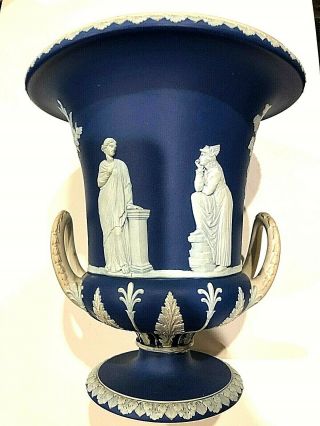 C.  1850 Wedgwood Jasperware Cobalt Blue " Campana Vase  White Handles " Rare