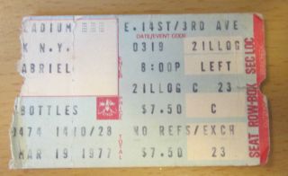 1977 Peter Gabriel The Palladium York City Concert Ticket Stub Genesis So