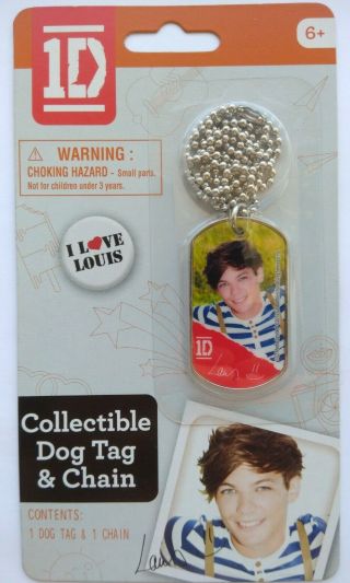 1d One Direction Collectible Dog Tag & Chain - I Love Louis
