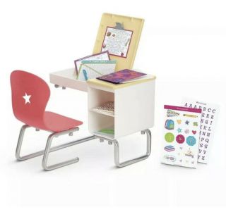 American Girl Flip Top School Desk 18” Dolls Chair Ruler Folders Pencils