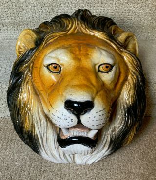 Large 17 " Terra Cotta Lion Head Wall Hanging Majolica Art Pottery Made In Italy