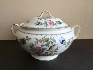 AYNSLEY BONE CHINA PEMBROKE BIRD FLORALS LARGE COVERED SOUP TUREEN RARE 3