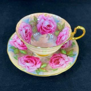 1930s Aynsley J A Bailey Signed Cabbage Roses Cup & Saucer C1030 Crazed Line