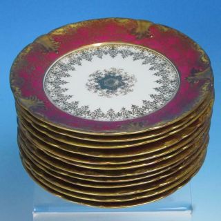 Ch Field Haviland Gda Limoges - Red Gold - 12 Bread Dessert Plates - 6¼ Inches