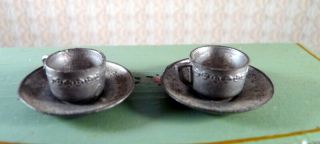 Vintage Tynietoy Gerlach 2 Coffee Cups German Metal 1:12 Dollhouse Miniature
