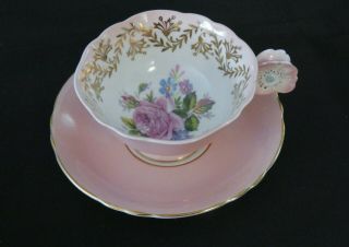 Vintage Paragon Pink Cup & Saucer With Flower Handle