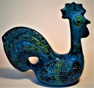 Bitossi Rimini Blue Rooster Mid Century Modern Italian Art Pottery Aldo Londi
