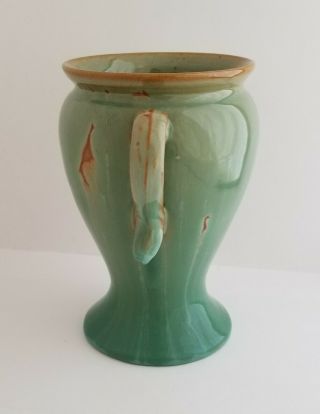 1920 ' s Bybee KY Pottery Two Handled Large Green Vase 8 1/4 