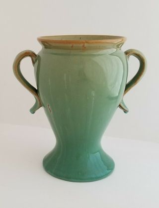 1920 ' s Bybee KY Pottery Two Handled Large Green Vase 8 1/4 