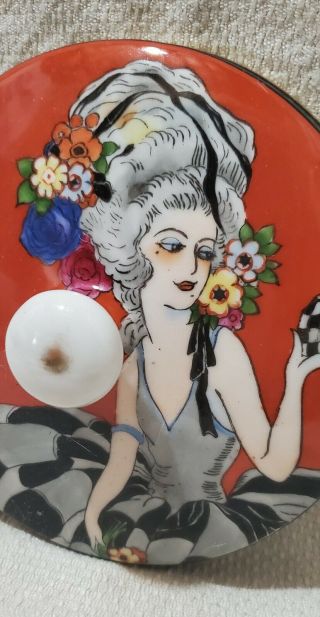 Vintage NORITAKE Art Deco LID for Large POWDER JAR BOX w/Hand Painted Woman 3