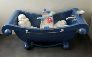 Retired American Girl Ultimate Bubble Bath Blue Tub Set Bubbles Brush