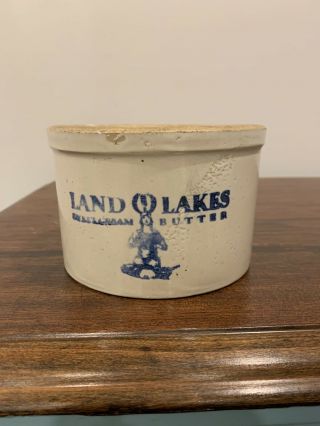 Land O Lakes Indian Maiden Red Wing Butter Crock Stoneware