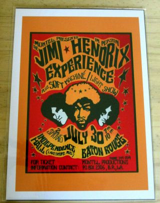 The Jimi Hendrix Experiance: Baton Rouge July 30 : A4 Glossy Repoduction Poster
