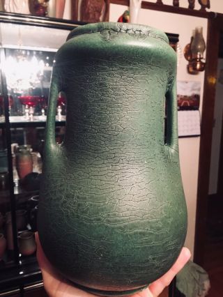 Brush Mccoy Matte Green Rare Alligator Skin Glaze Double Handled Vase