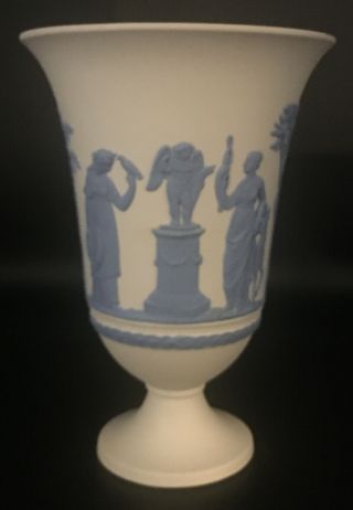 Rare Large Wedgwood Reverse Blue And White Trumpet Vase - 7 3/8” H