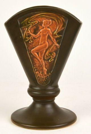 Roseville Pottery Rosecraft Panel 8 " Tall Fan Vase With Nudes