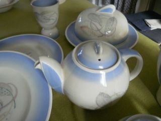 Susie Cooper Kestrel Blue Feather Tea Pot