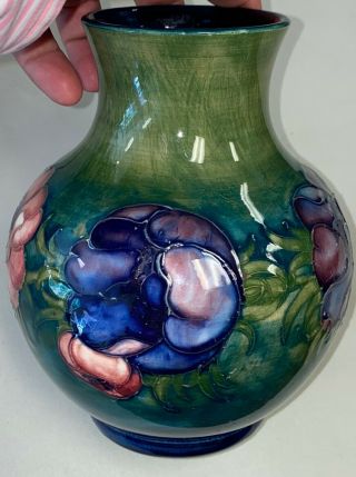 Vintage Moorcroft Pansy Vase Blue Art Pottery England Art Deco 8 " Quality Find