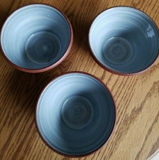 Denis Vibert Pine Tree Kiln Maine Set Of Three 4” Studio Pottery Bowls Lt.  Blue