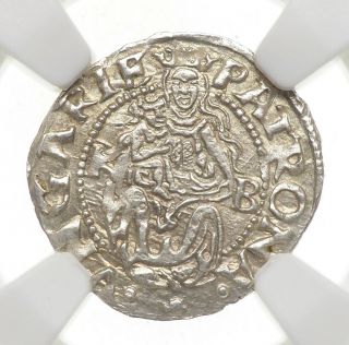 Hungary.  Ferdinand I Silver Denar,  1555 - Kb,  Ngc Ms64