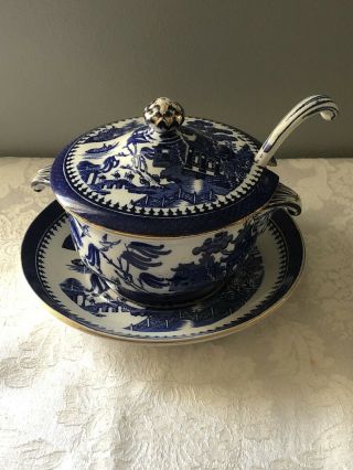 Minton’s Blue Willow 4 - Piece Covered Soup Tureen,  With Ladle