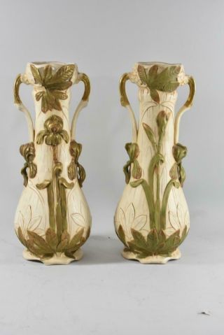 Art Nouveau Floral Vases By Royal Dux 13.  5 " H